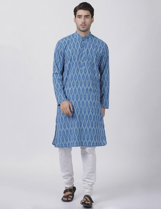 Men's Blue Pure Cotton Kurta and Pyjama Set