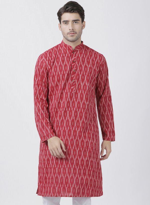 Men's Maroon Pure Cotton Kurta