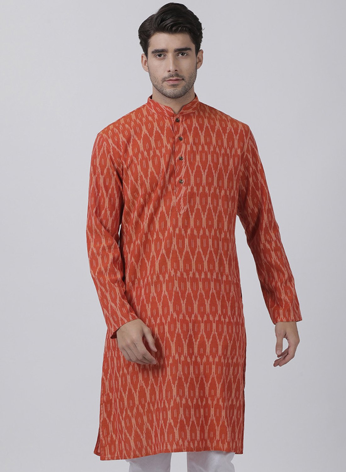 Men's Orange Cotton Kurta