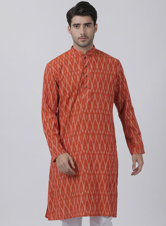 Men's Orange Cotton Kurta