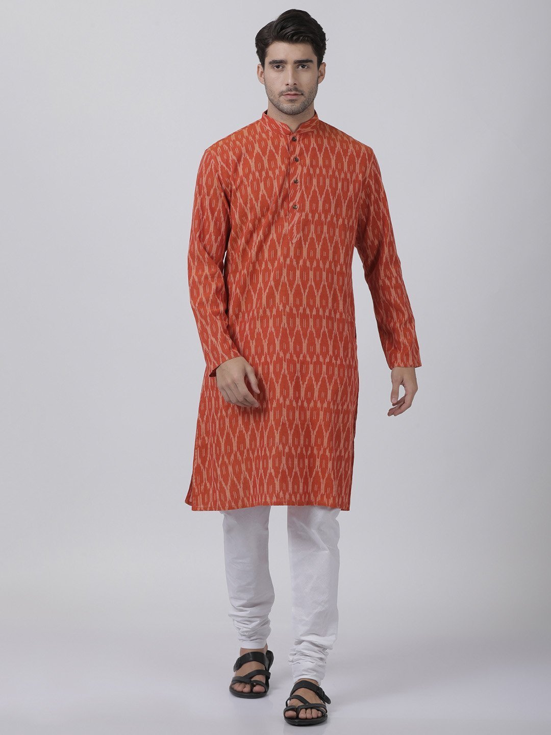 Men's Orange Pure Cotton Kurta and Pyjama Set