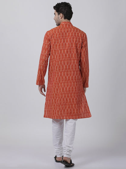Men's Orange Pure Cotton Kurta and Pyjama Set