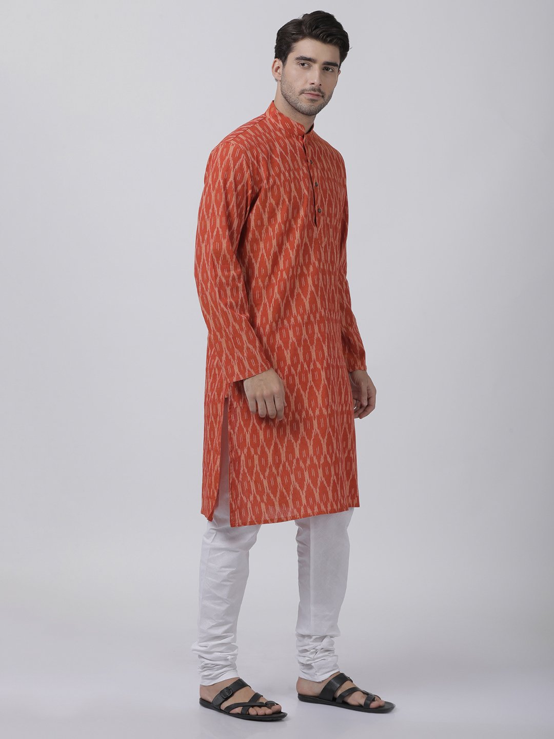 Men's Orange Pure Cotton Kurta and Pyjama Set