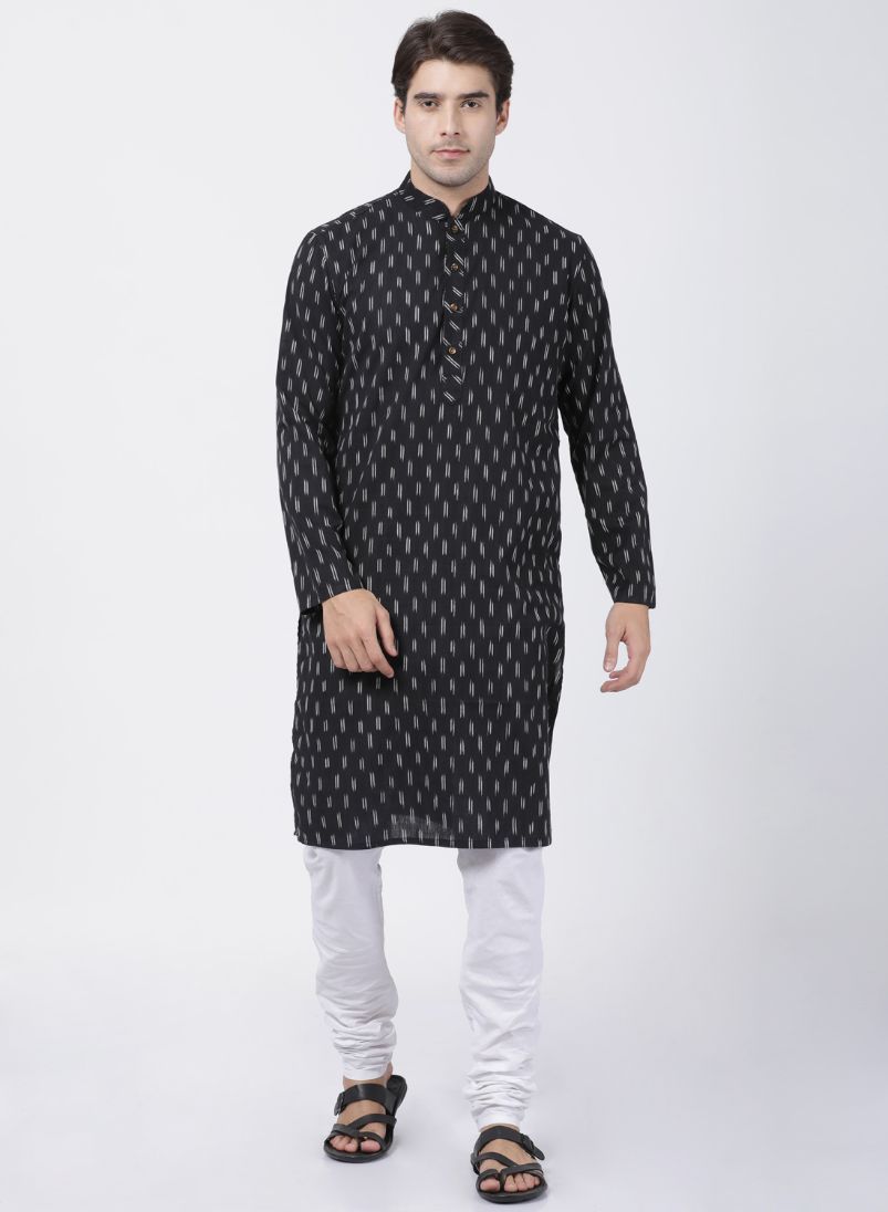 Men's Black Pure Cotton Kurta and Pyjama Set