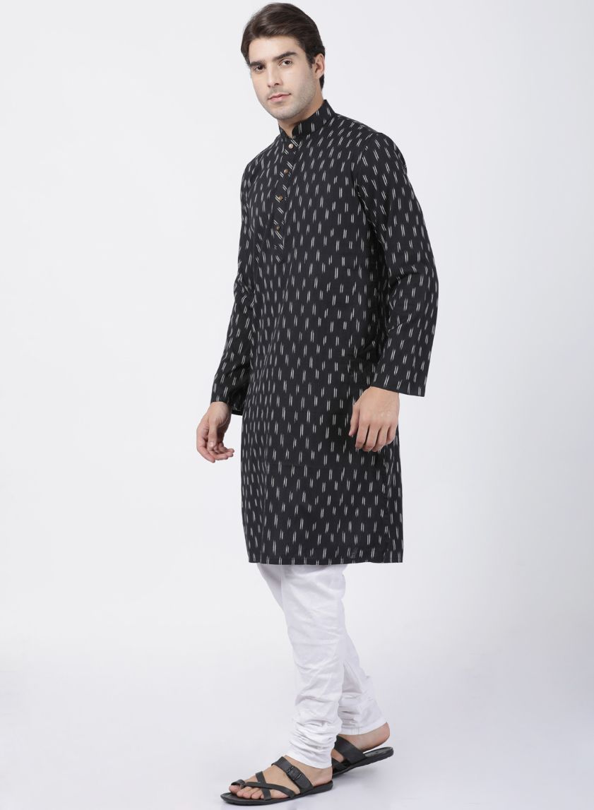 Men's Black Pure Cotton Kurta and Pyjama Set