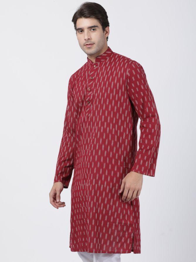 Men's Maroon Pure Cotton Kurta