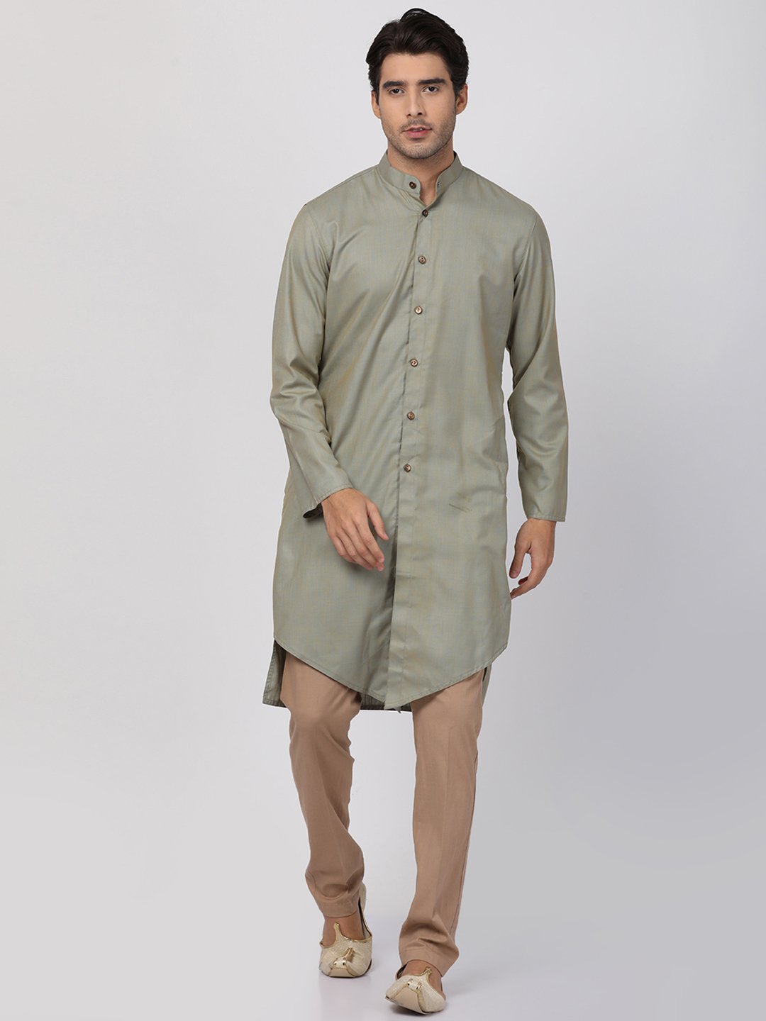Men's Light Green Cotton Kurta