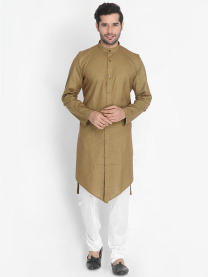 Men's Brown Cotton Blend Kurta and Pyjama Set