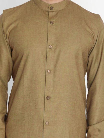 Men's Brown Cotton Blend Kurta and Pyjama Set