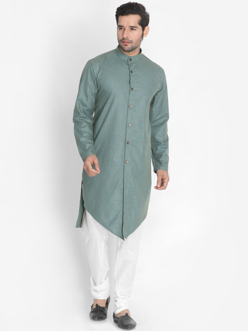 Men's Green Cotton Blend Kurta and Pyjama Set