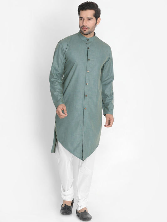 Men's Green Cotton Blend Kurta and Pyjama Set