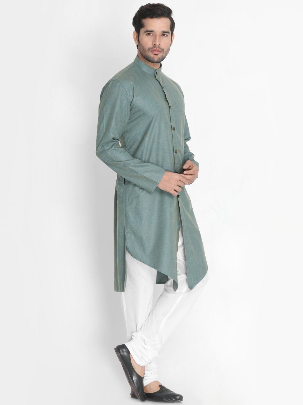 Men's Green Cotton Blend Kurta and Pyjama Set