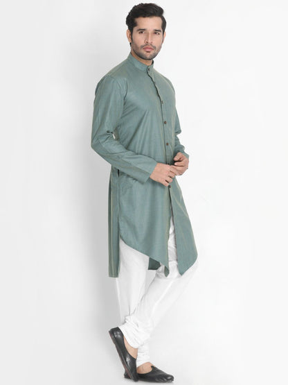 Men's Green Cotton Blend Kurta and Pyjama Set