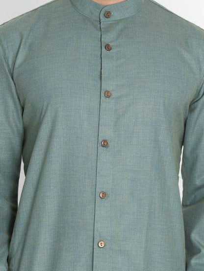 Men's Green Cotton Blend Kurta and Pyjama Set