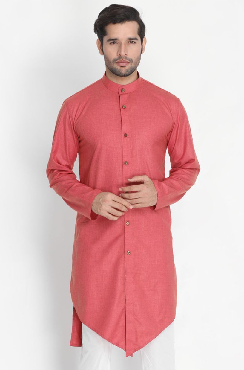 Men's Pink Cotton Kurta