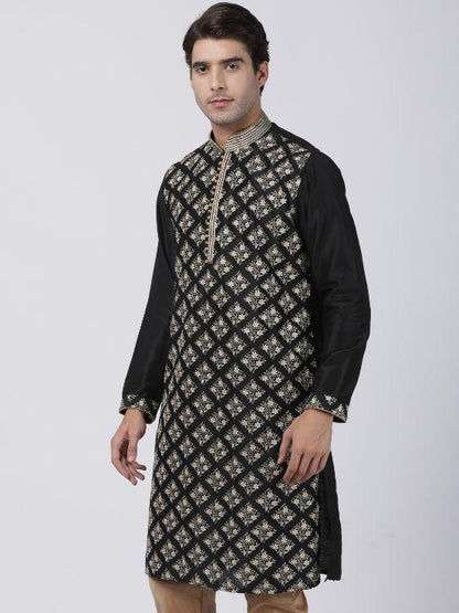 Men's Black Cotton Silk Blend Kurta