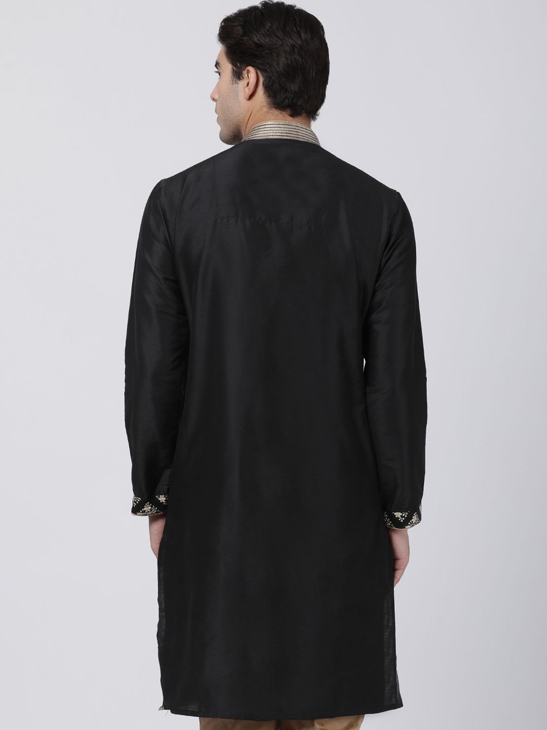 Men's Black Cotton Silk Blend Kurta