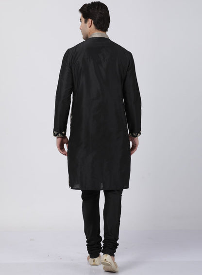 Men's Black Cotton Silk Blend Kurta and Pyjama Set