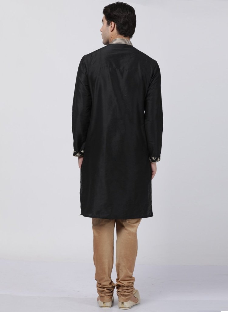 Men's Black Cotton Silk Blend Kurta and Pyjama Set