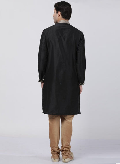 Men's Black Cotton Silk Blend Kurta and Pyjama Set