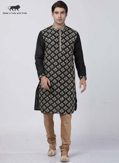 Men's Black Cotton Silk Blend Kurta and Pyjama Set