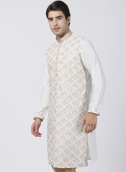 Men's White Cotton Silk Blend Kurta