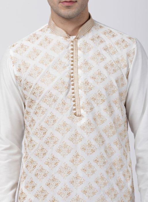 Men's White Cotton Silk Blend Kurta