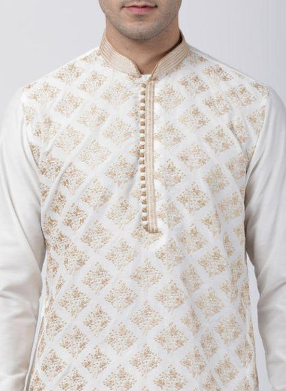 Men's White Cotton Silk Blend Kurta and Pyjama Set