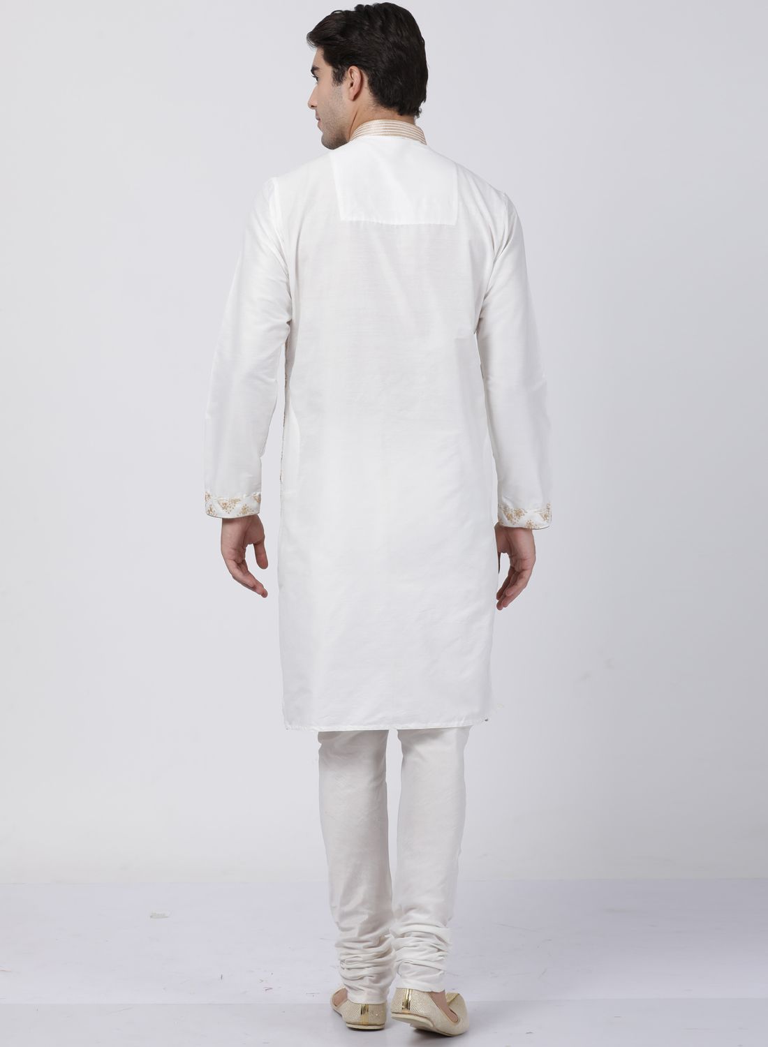 Men's White Cotton Silk Blend Kurta and Pyjama Set