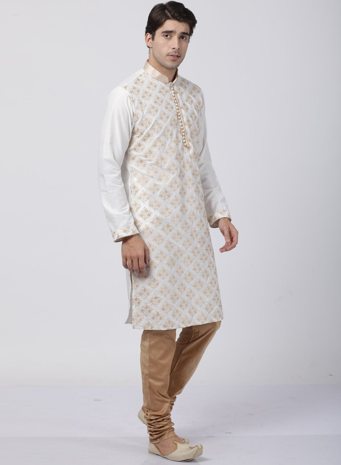 Men's White Cotton Silk Blend Kurta and Pyjama Set