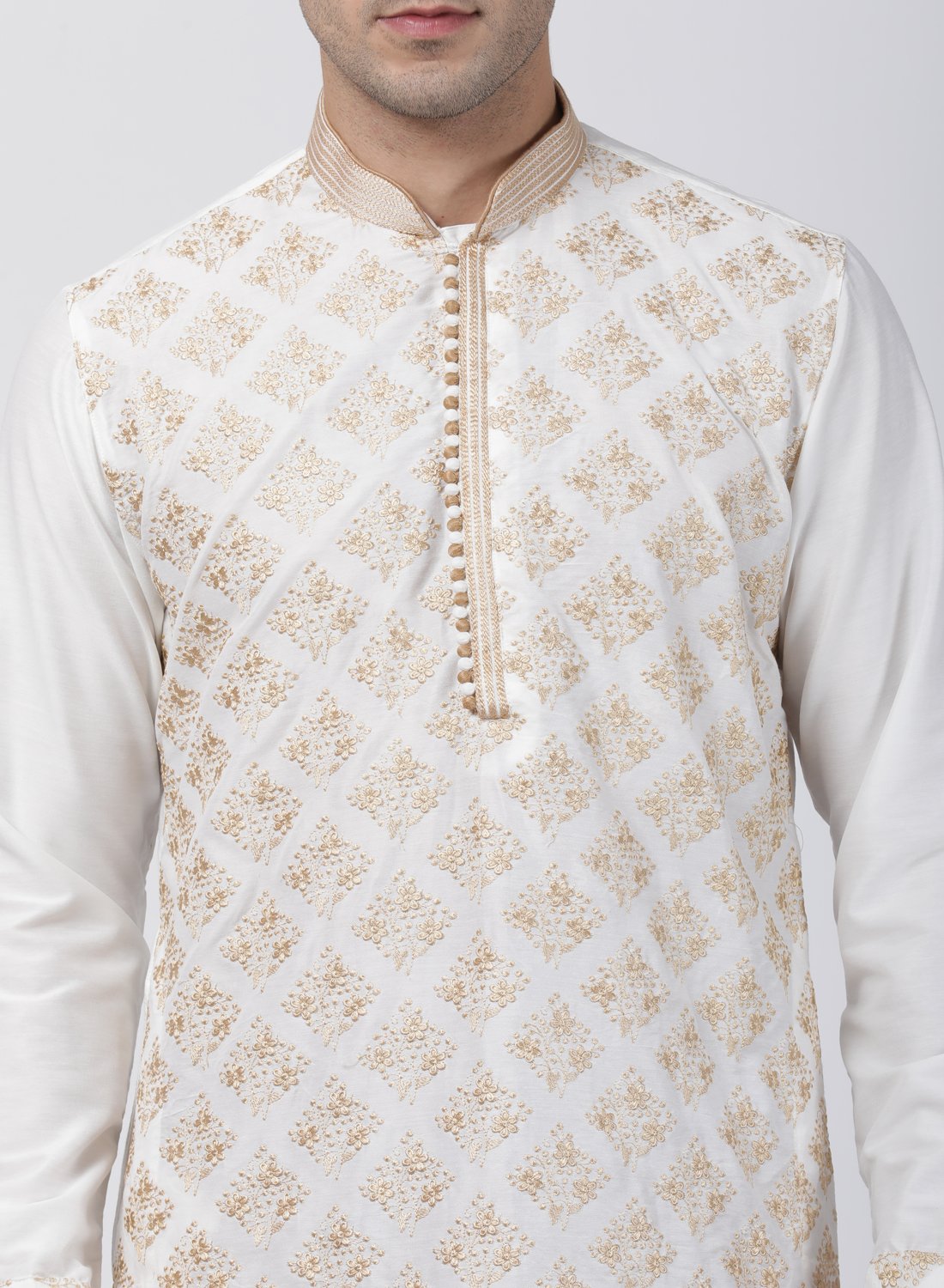 Men's White Cotton Silk Blend Kurta and Pyjama Set