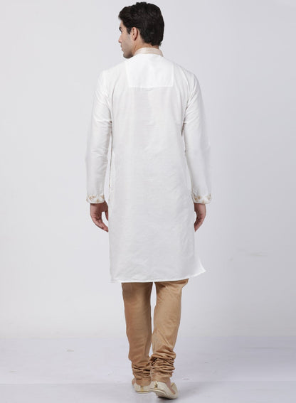 Men's White Cotton Silk Blend Kurta and Pyjama Set