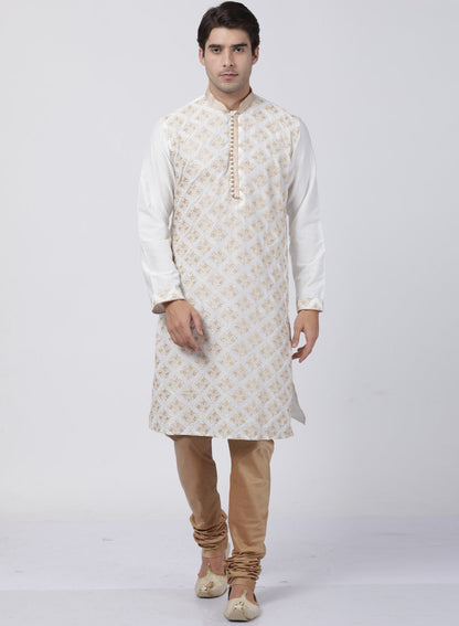 Men's White Cotton Silk Blend Kurta and Pyjama Set