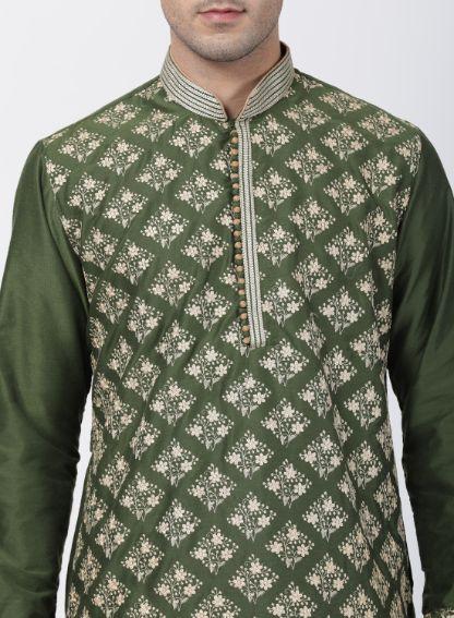 Men's Green Cotton Silk Blend Kurta