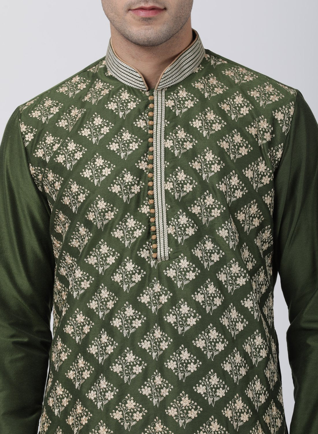 Men's Green Cotton Silk Blend Kurta and Pyjama Set