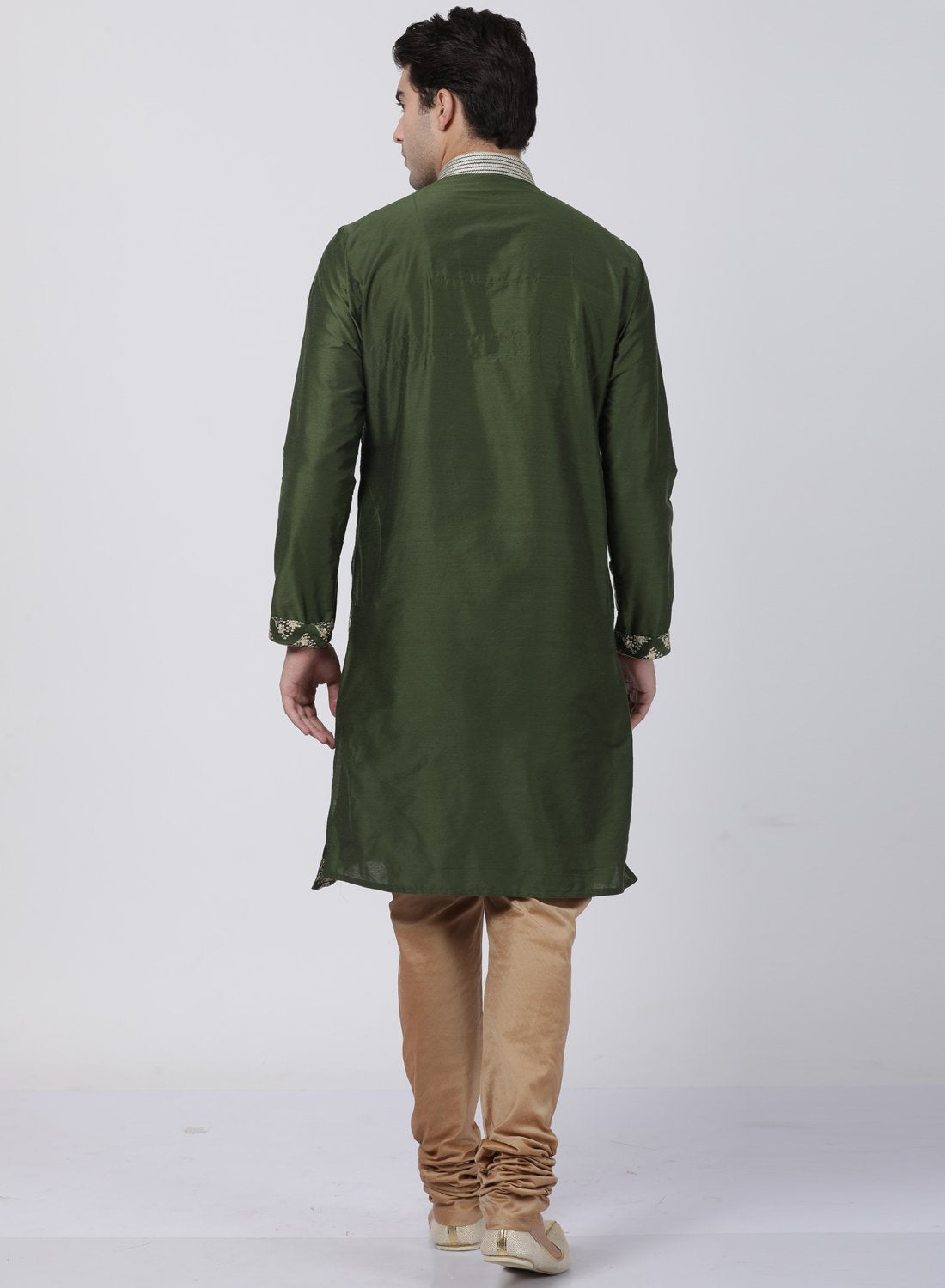 Men's Green Cotton Silk Blend Kurta and Pyjama Set