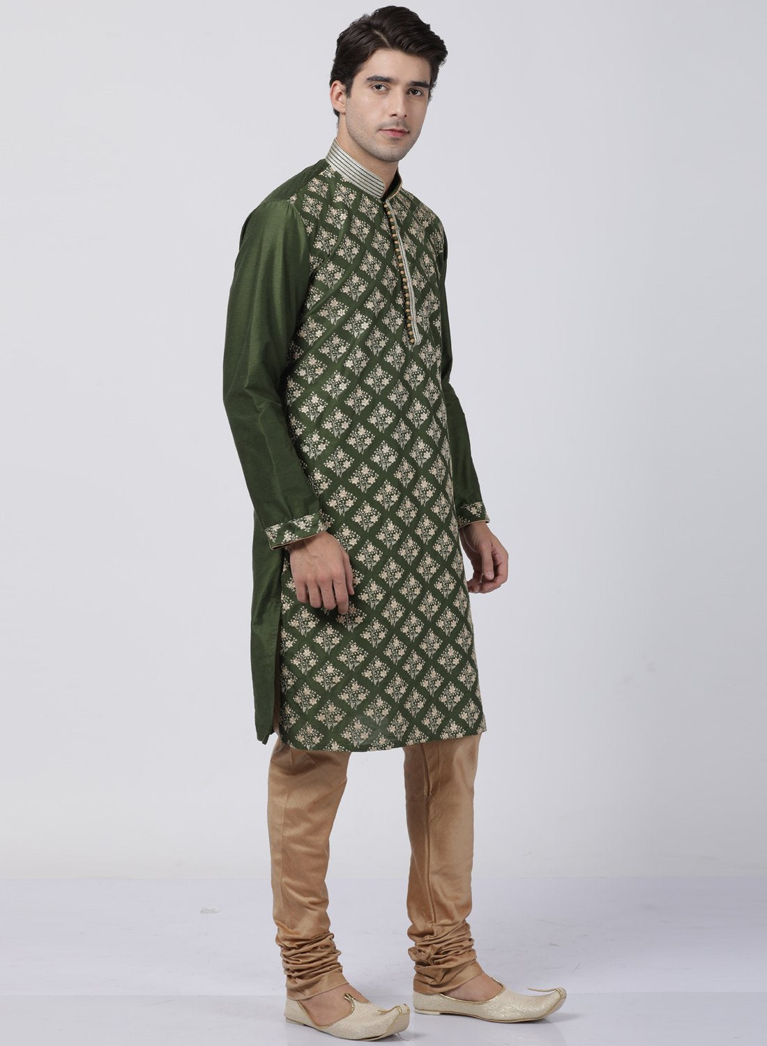 Men's Green Cotton Silk Blend Kurta and Pyjama Set