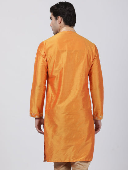 Men's Orange Cotton Silk Blend Kurta