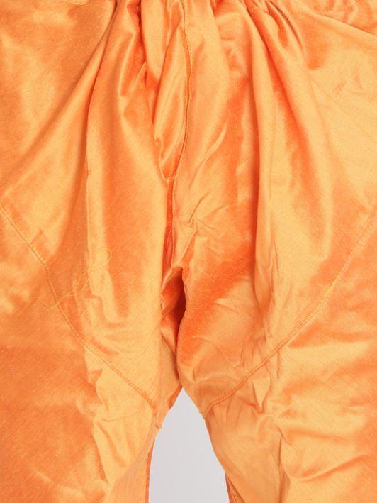 Men's Orange Cotton Silk Blend Kurta and Pyjama Set