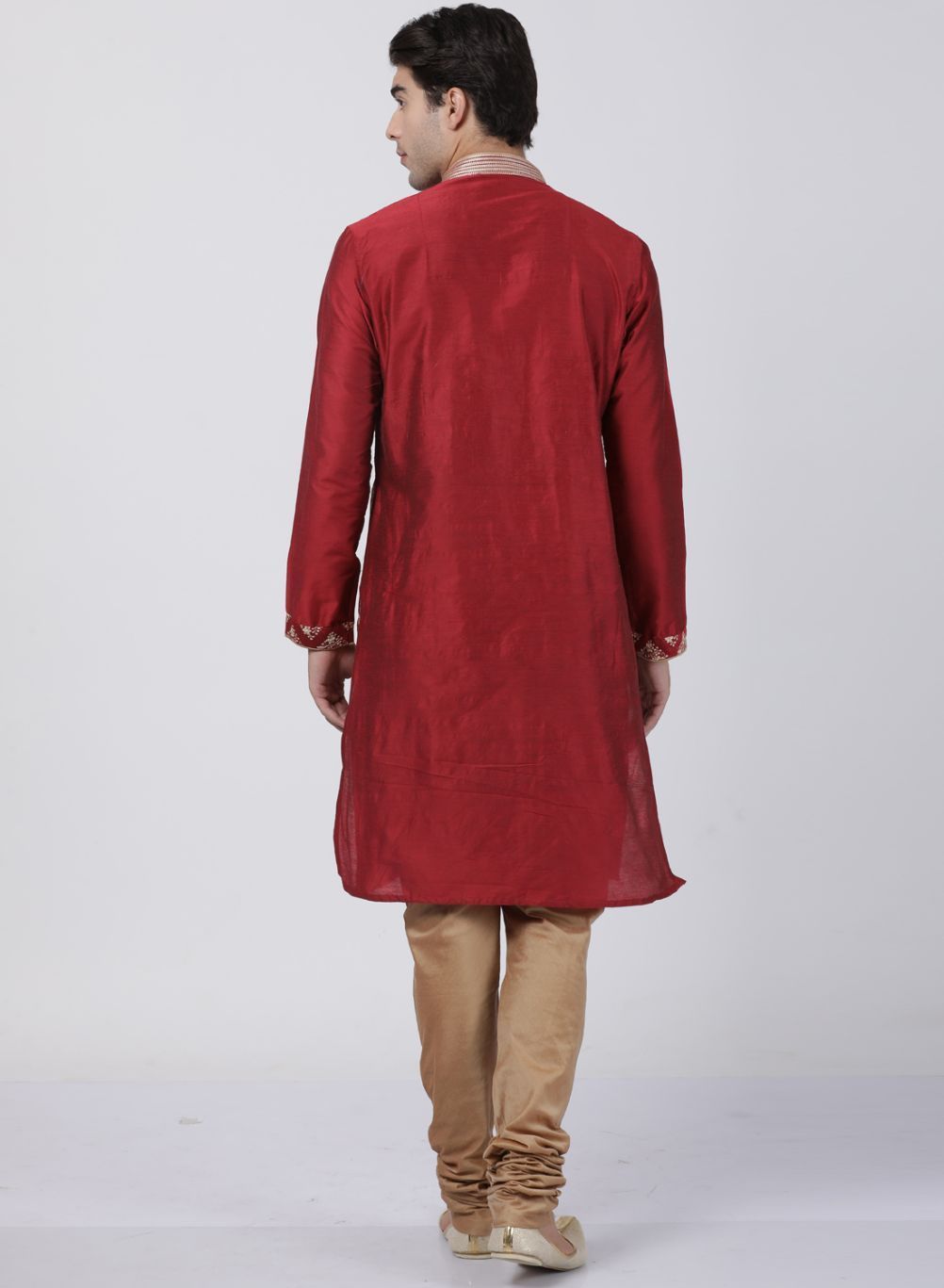 Men's Red Cotton Silk Blend Kurta