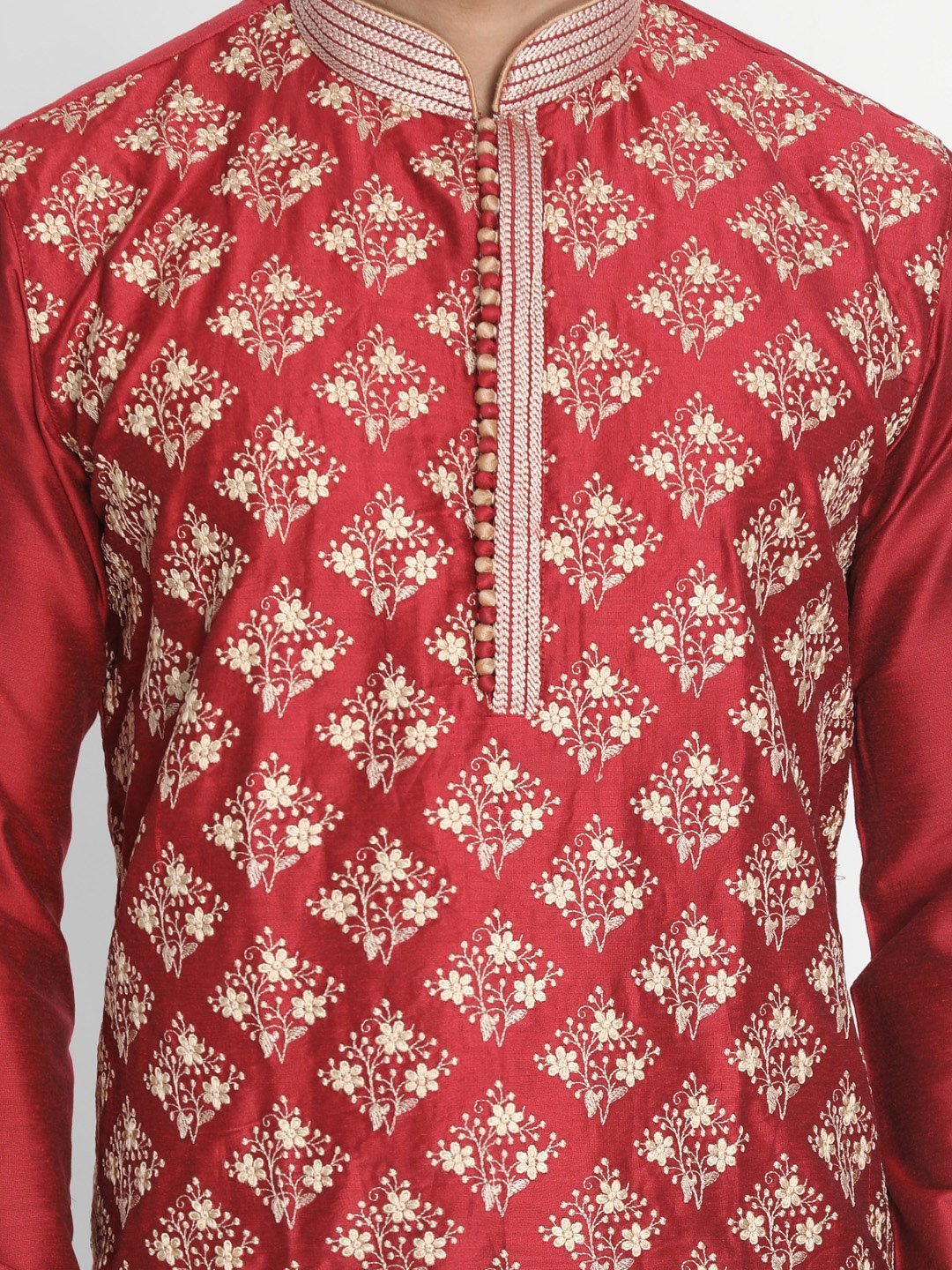 Men's Red Cotton Silk Blend Kurta and Pyjama Set
