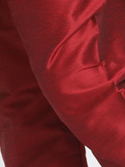 Men's Red Cotton Silk Blend Kurta and Pyjama Set