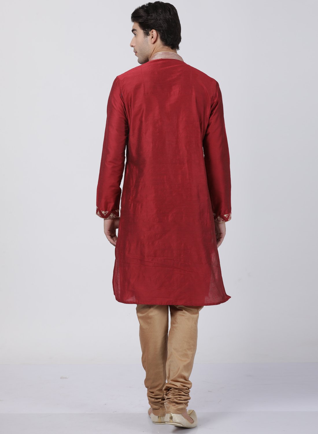 Men's Red Cotton Silk Blend Kurta and Pyjama Set