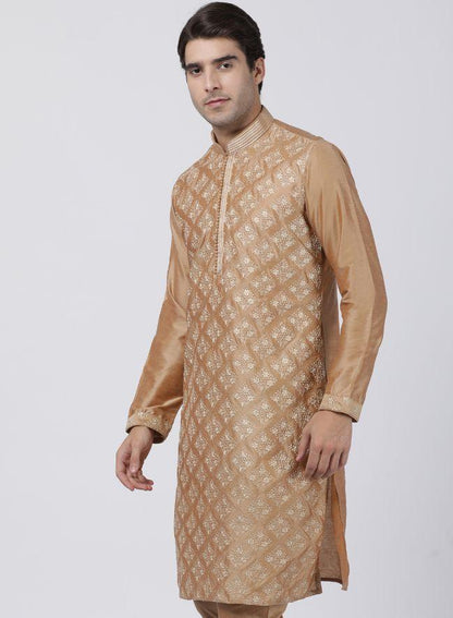 Men's Gold Cotton Silk Blend Kurta