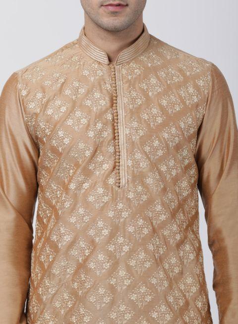 Men's Gold Cotton Silk Blend Kurta
