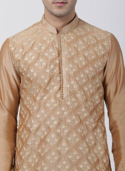 Men's Gold Cotton Silk Blend Kurta
