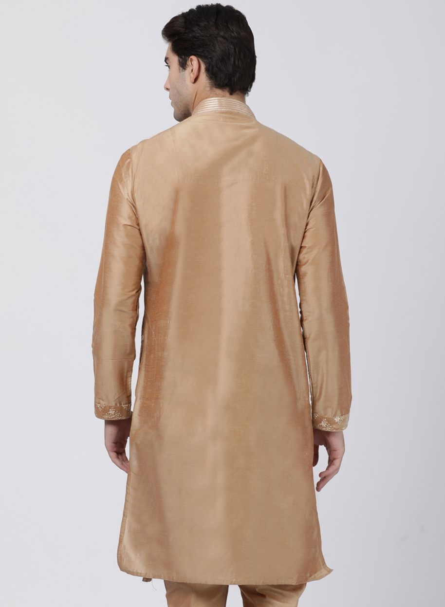 Men's Gold Cotton Silk Blend Kurta