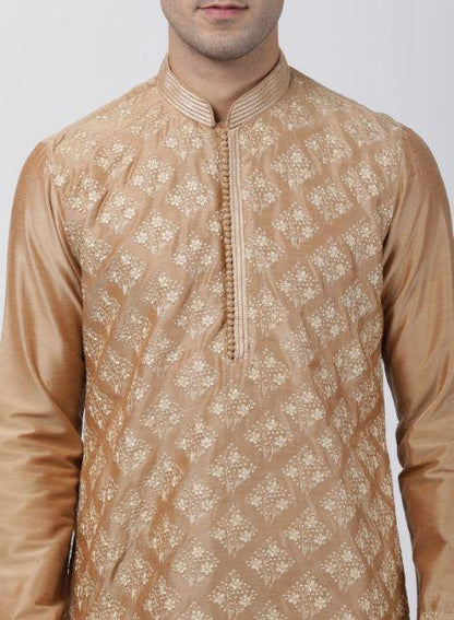 Men's Gold Cotton Silk Blend Kurta and Pyjama Set