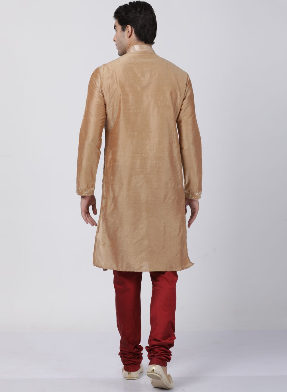 Men's Gold Cotton Silk Blend Kurta and Pyjama Set
