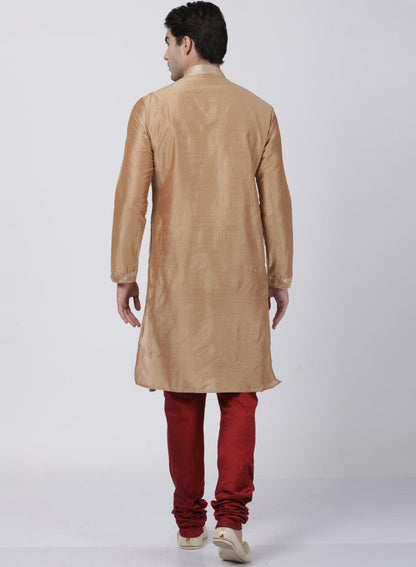 Men's Gold Cotton Silk Blend Kurta and Pyjama Set